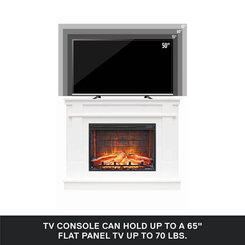 Elmcroft Mantel Fireplace TV Stand for TVs up to 65", White
