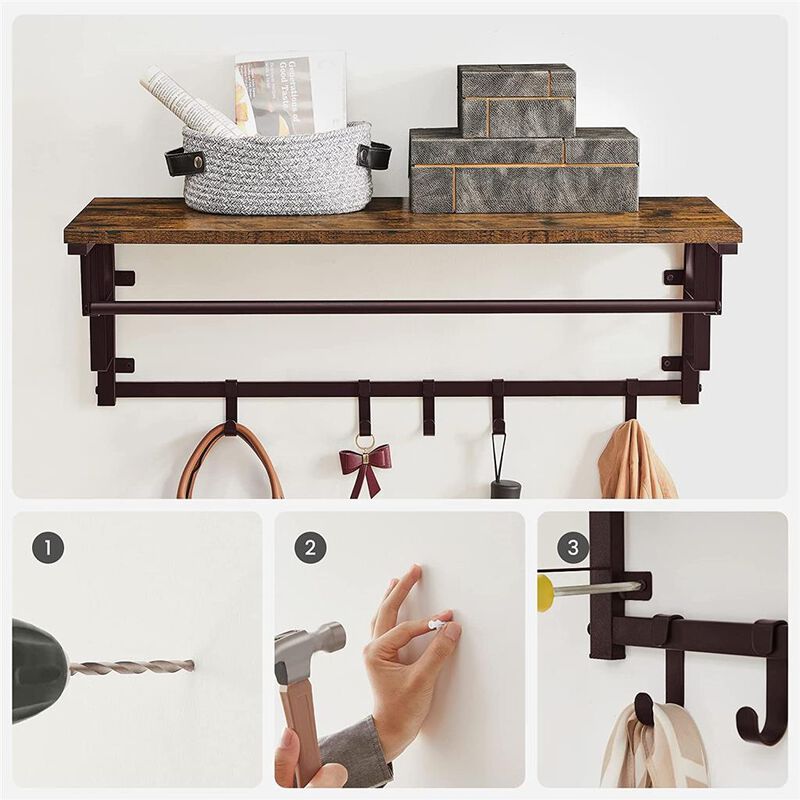 Wall-Mounted Coat Rack with Hanging Rail - Space-Saving Hook Rack