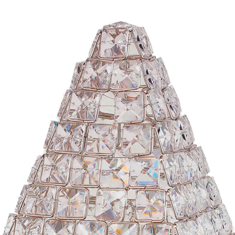 14 Inch Table Lamp, Crystal Pyramid Shaped Frame, Stone Studded, Silver - Benzara
