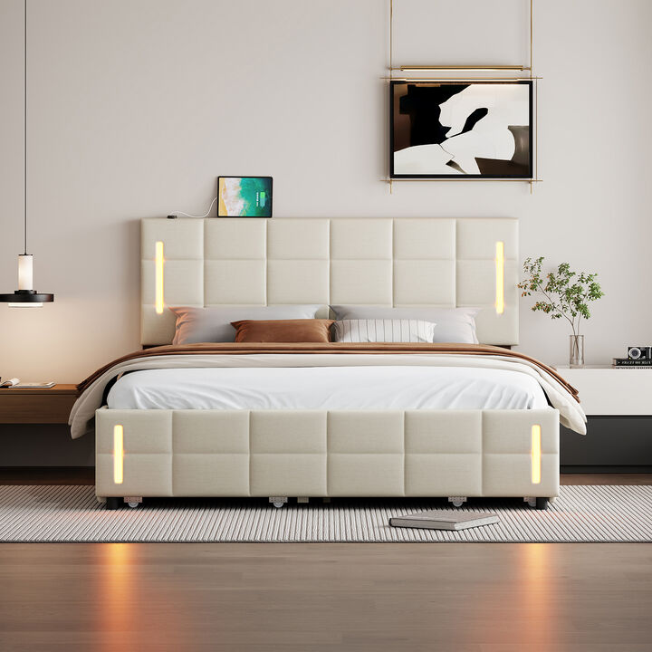 Streamdale Queen Size Upholstered Platform Bed With Trundle And Drawers Streamdale Queen Size Upholstered Platform Bed With Trundle And Drawers
