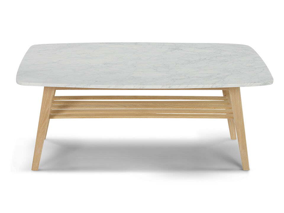 Laura 43" Rectangular Italian Carrara White Marble Coffee Table with Shelf