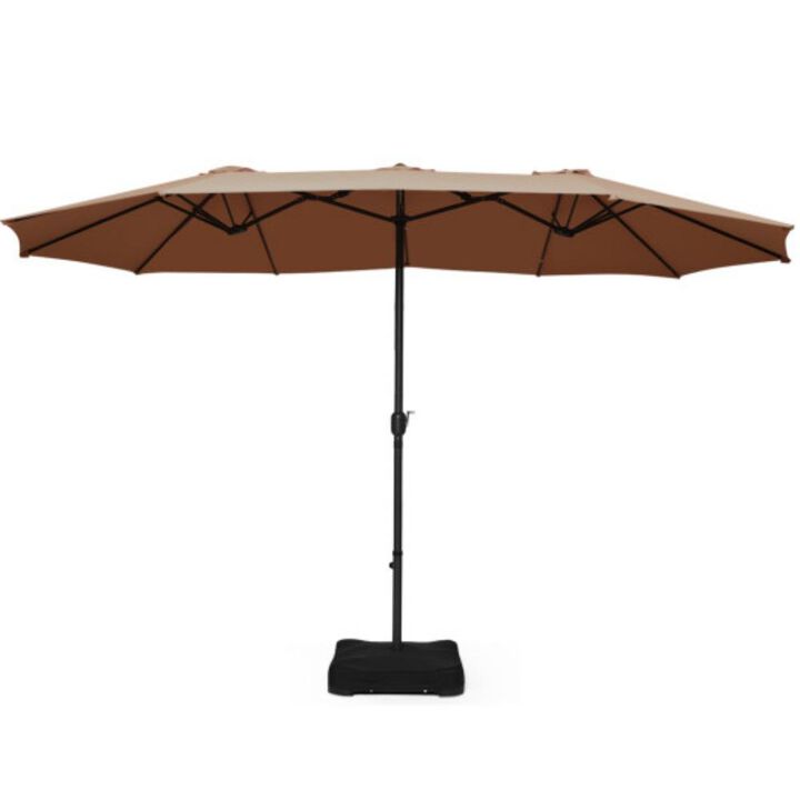 15 Feet Extra Large Patio Double Sided Umbrella with Crank and Base