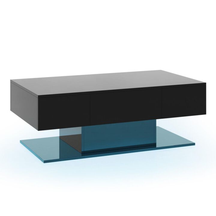 Hivvago Modern LED Coffee Table with 20 Color LED Lights and 2 Storage Drawers