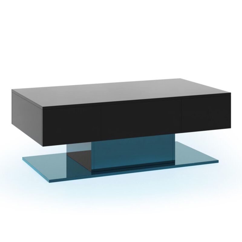 Hivvago Modern LED Coffee Table with 20 Color LED Lights and 2 Storage Drawers