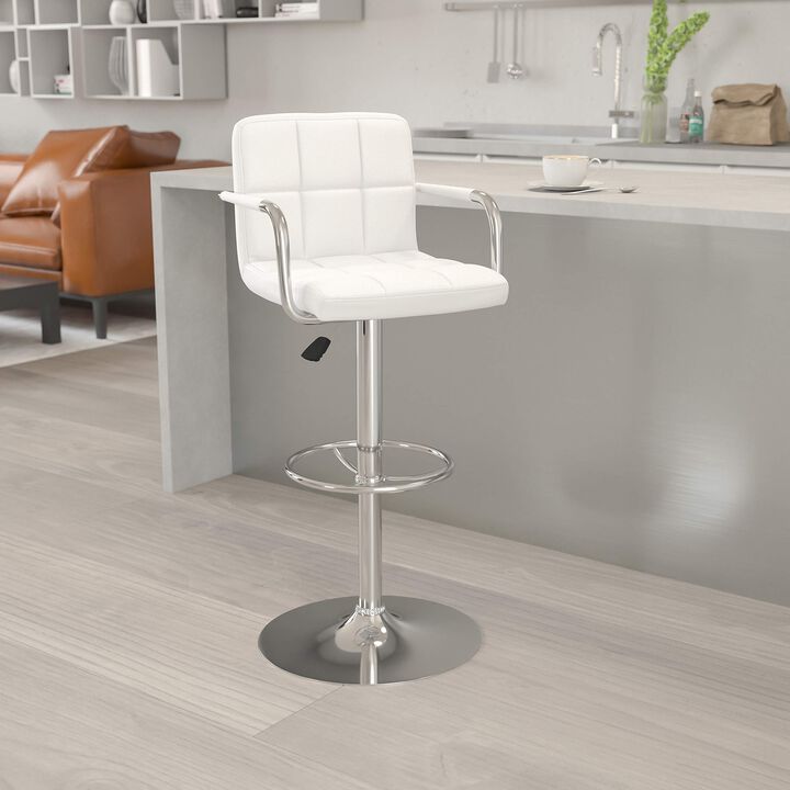 Flash Furniture Vinyl Adjustable Height Barstool, 1 Pack, White
