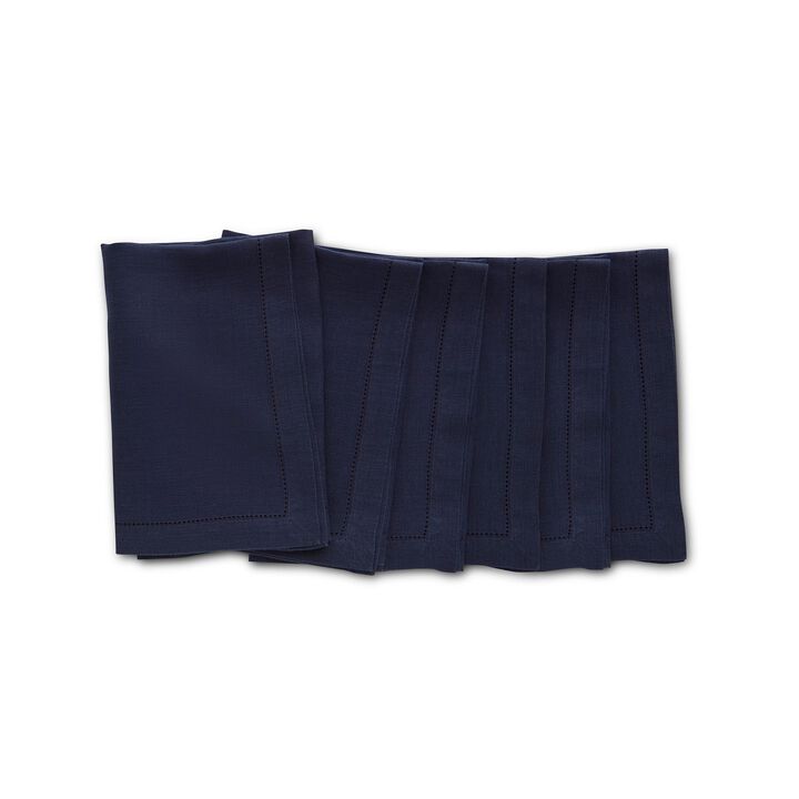 Solino Home 100% Pure Linen Dinner Napkins 20 x 20 Inch Set of 6 | Sonoma Hemstitch