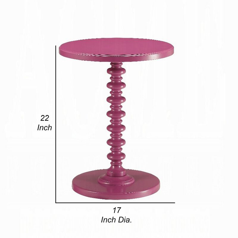 Toni Round Accent Table with Turned Pedestal Base, 22 Inch Purple Wood - Benzara