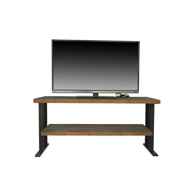Media Console Table With One Shelf To Your Home Decor, Natural Reclaimed Wood And Black Finish