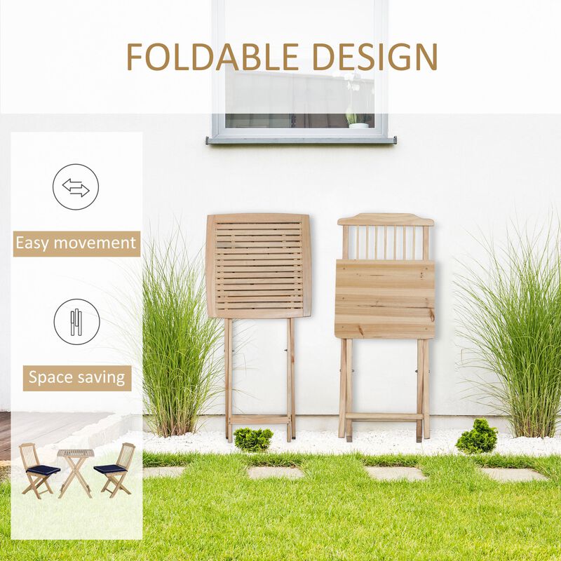 Natural Wood Bistro: 3-Piece Folding Set with Cushions for Patio