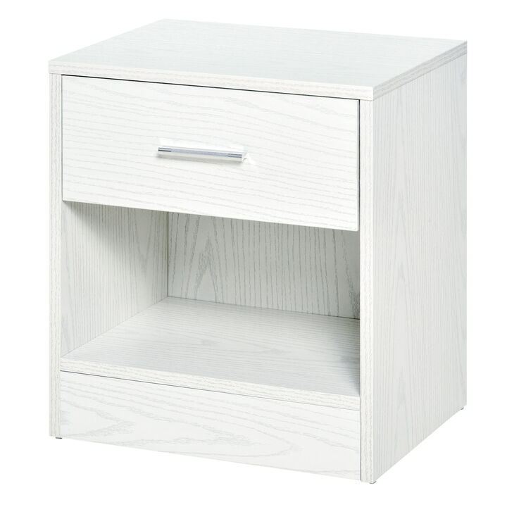 HOMCOM Side Table, Small End Table with Storage Shelf and Drawer, Modern Bedside Table for Bedroom or Living Room, White Wood Grain