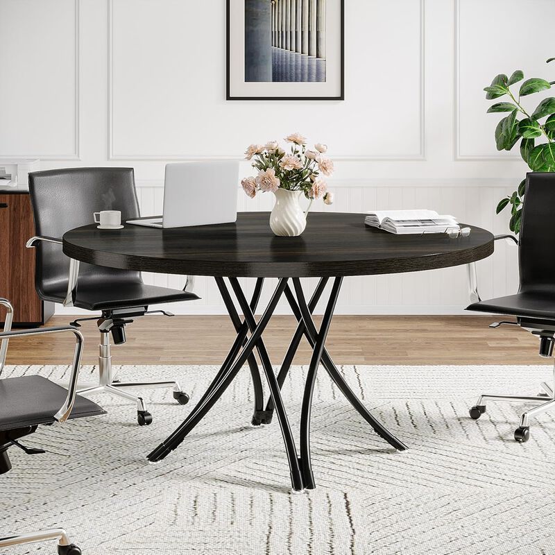 47" Round Conference Table, Modern Business Meeting Table for Office Conference Room (Black)