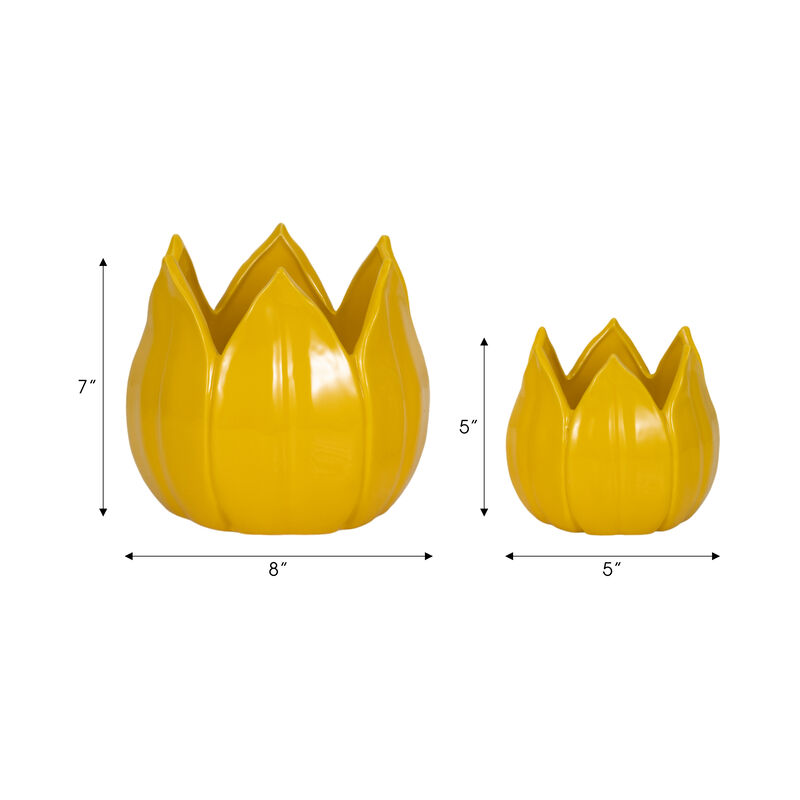 S/2 Yellow Petal Stone Plntrs