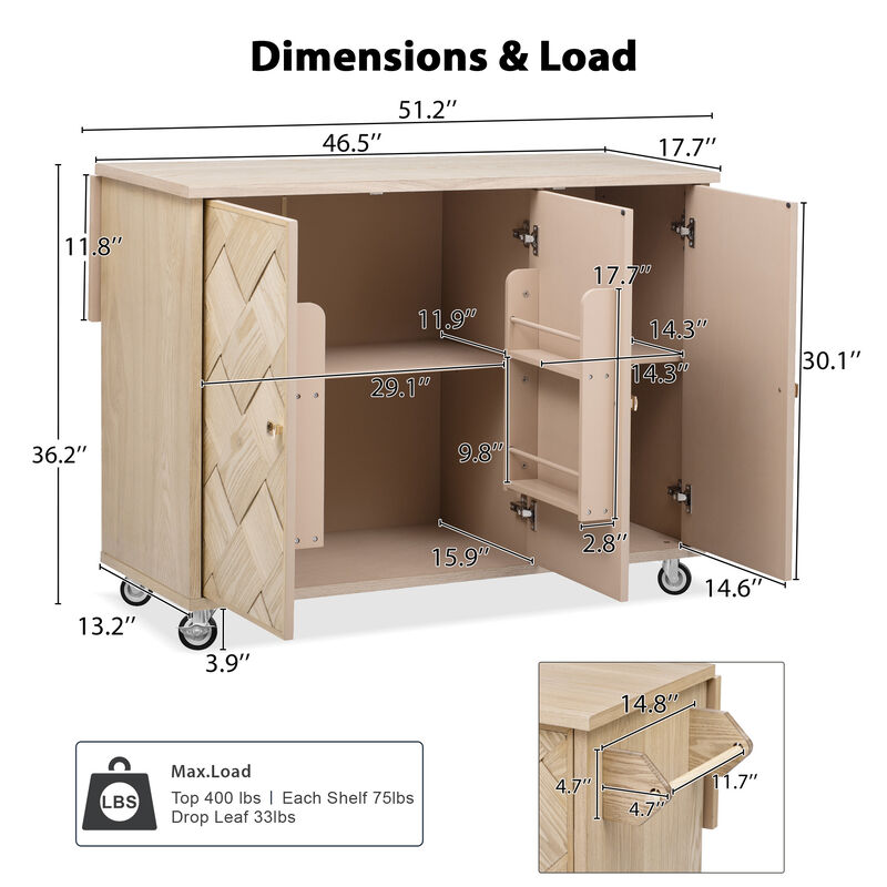 Merax Coastal Kitchen Island on Wheels with Internal Storage Rack