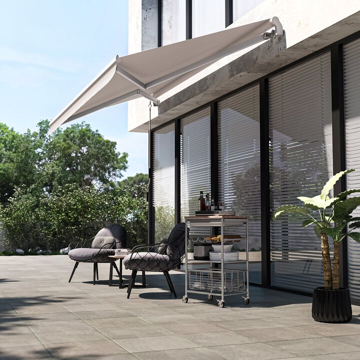 Beige Outdoor Shade: 8'x7' Manual Retractable Patio Awning