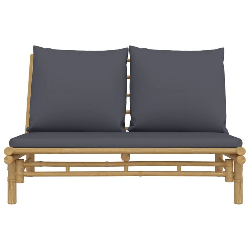 vidaXL Bamboo Patio Bench with Dark Gray Cushions - Comfortable and Lightweight Design with Natural Finish