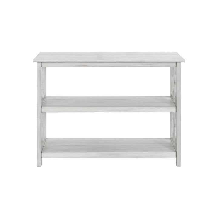 2 Shelf Wooden Entryway Table with X Shaped Accent, White-Benzara
