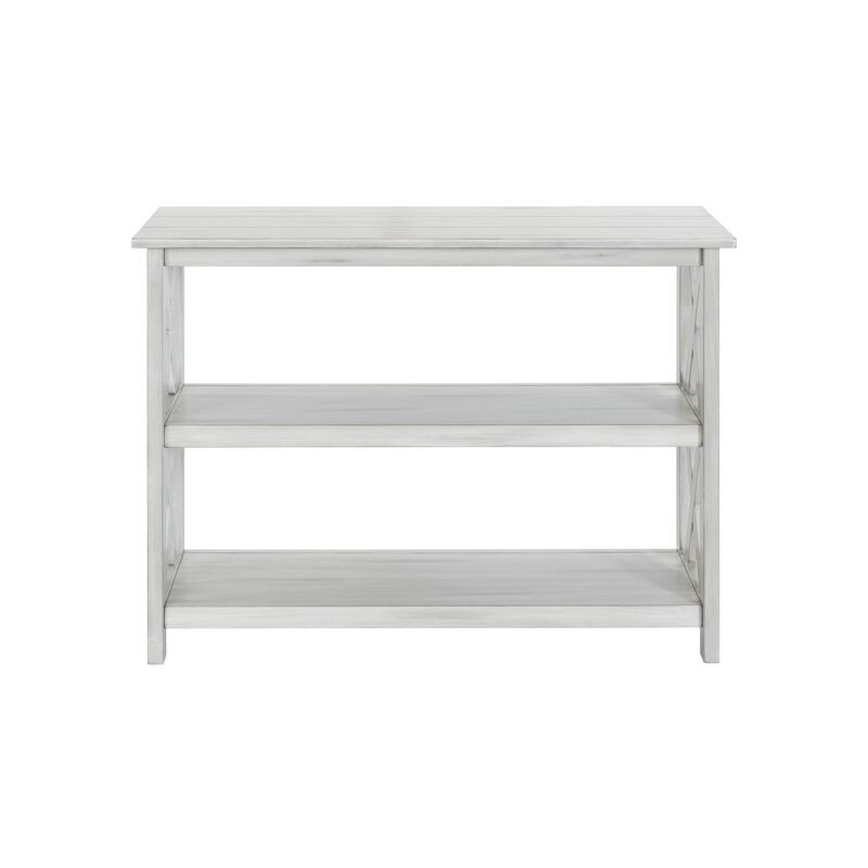 2 Shelf Wooden Entryway Table with X Shaped Accent, White-Benzara