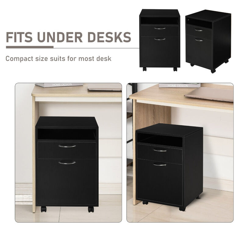 Black Mobile Organizer: Printer Stand with Drawer and Castors for Office