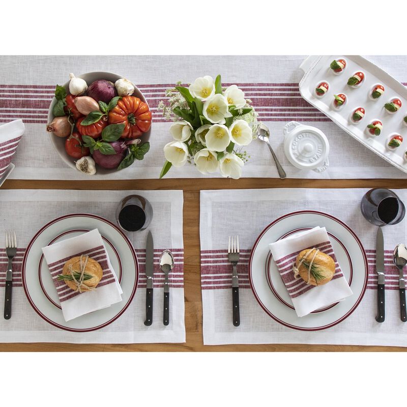 Solino Home 100% Pure Linen Stripe Placemats 14 x 19 Inch Set of 4 | Farmhouse