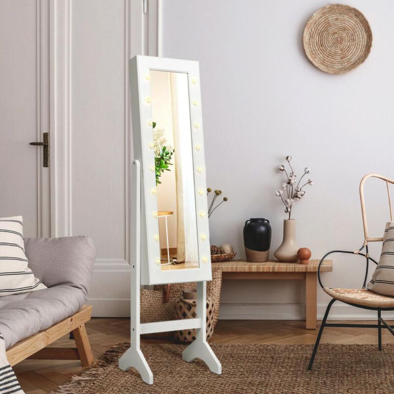 Hivvago Mirrored Jewelry Cabinet Armoire Organizer w/ LED lights