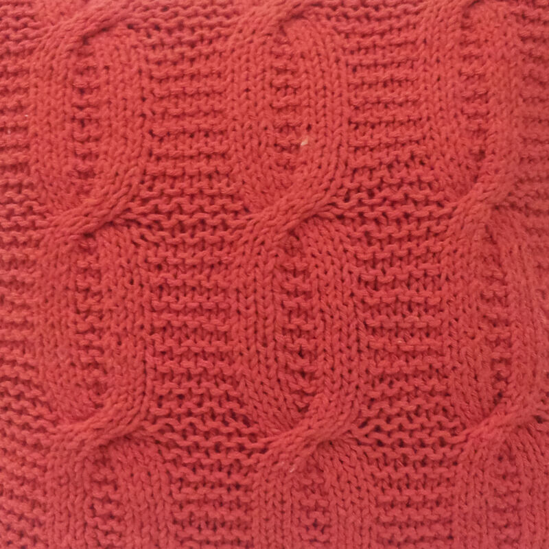 18 X 18 Inch Cotton Cable Knit Pillow with Twisted Details, Orange-Benzara