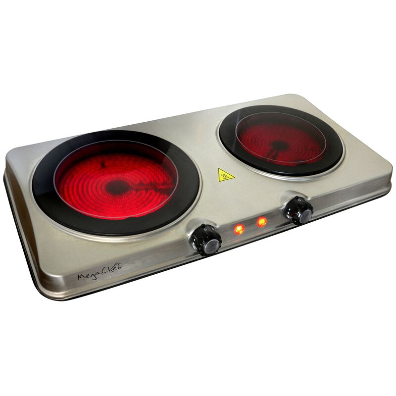 MegaChef Electric Easily Portable Heavy Duty Lightweight Dual Size Infrared Burner Cooktop Buffet Range in Sleek Steel