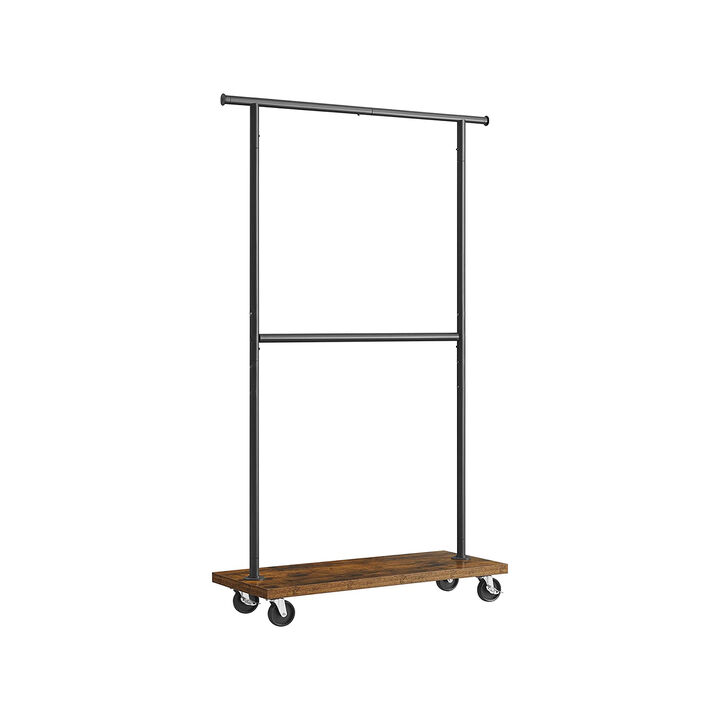 Heavy-Duty Double Rod Industrial Rolling Garment Rack with Wheels & Shelf