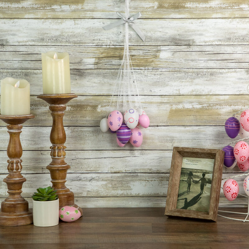 15" Pink  White and Purple Floral Striped Spring Easter Egg Cluster Hanging Decor