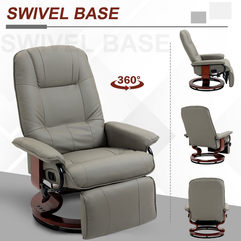 Faux Leather Reclining Lounge Chair Swivel Recliner Sofa Seat w/ Wood Base Brown