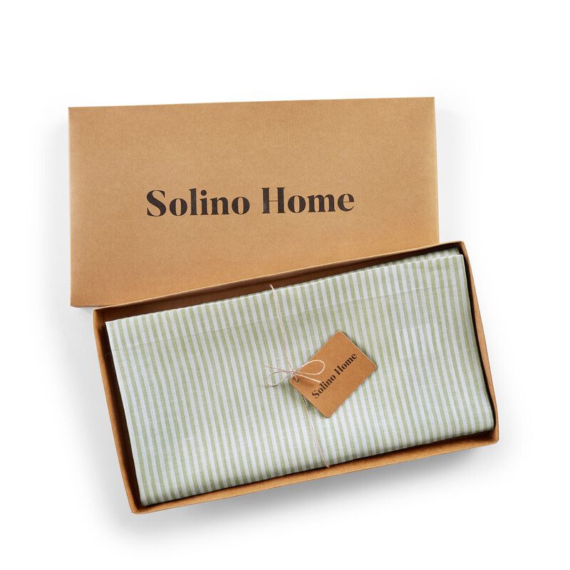 Solino Home 100% Pure Linen Table Throw 52 x 52 Inch | Narrow Stripe for Thanksgiving, Christmas