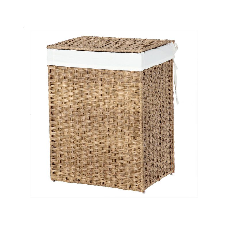 Handwoven Laundry Basket with Lid, 90L Synthetic Rattan Divided Clothes Hamper with Handles