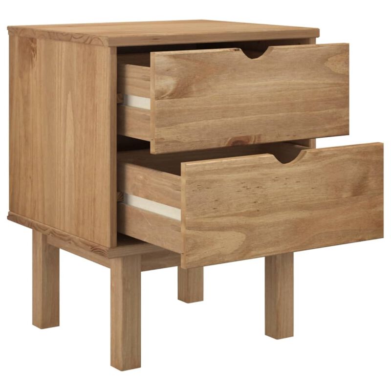 vidaXL Bedside Cabinet OTTA in Brown, Solid Pine Wood, 18.1"x15.6"x22.4", 2 Drawers, Versatile and Reliable, Easy Assembly, Spacious Top for Decor Display
