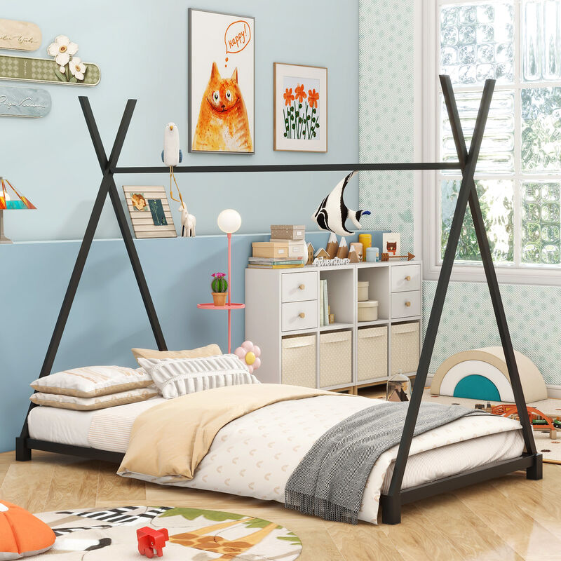 Merax Triangle Structure Metal House Platform Bed Floor Bed