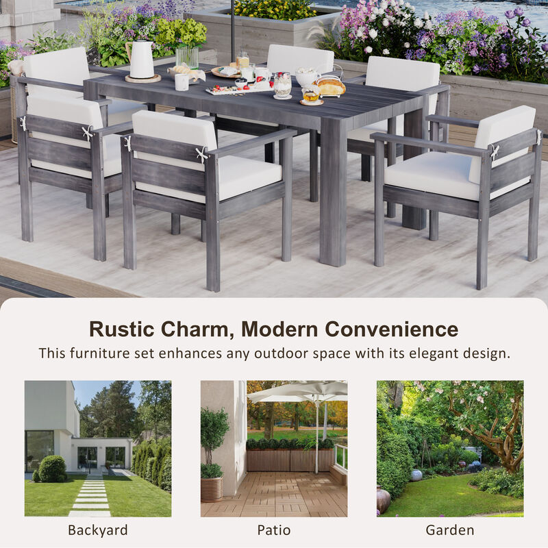 Merax 7-Piece Patio Dining Table Chairs Set for Backyard, Garden, Poolside