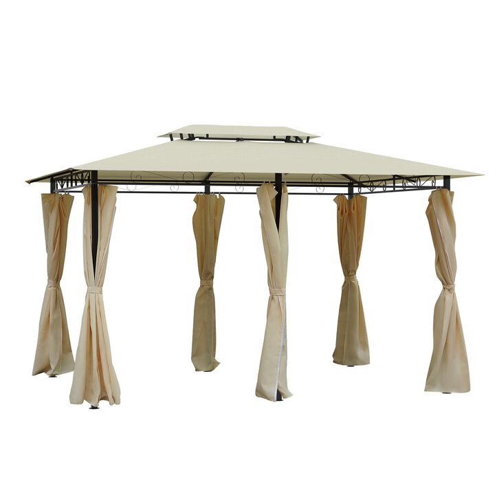 Elegant Patio Pavilion: 10'x13' Cream White Vented Gazebo with Curtains