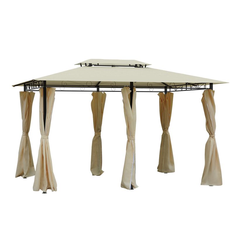 Elegant Patio Pavilion: 10'x13' Cream White Vented Gazebo with Curtains