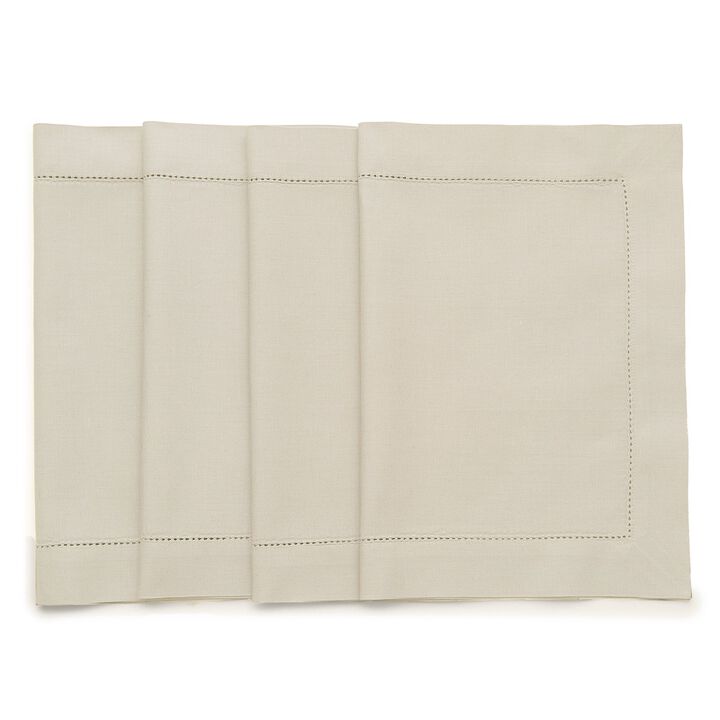 Solino Home Cotton Linen 14 x 19 Inch Placemats Set of 4 | Cotton Linen Hemstitch