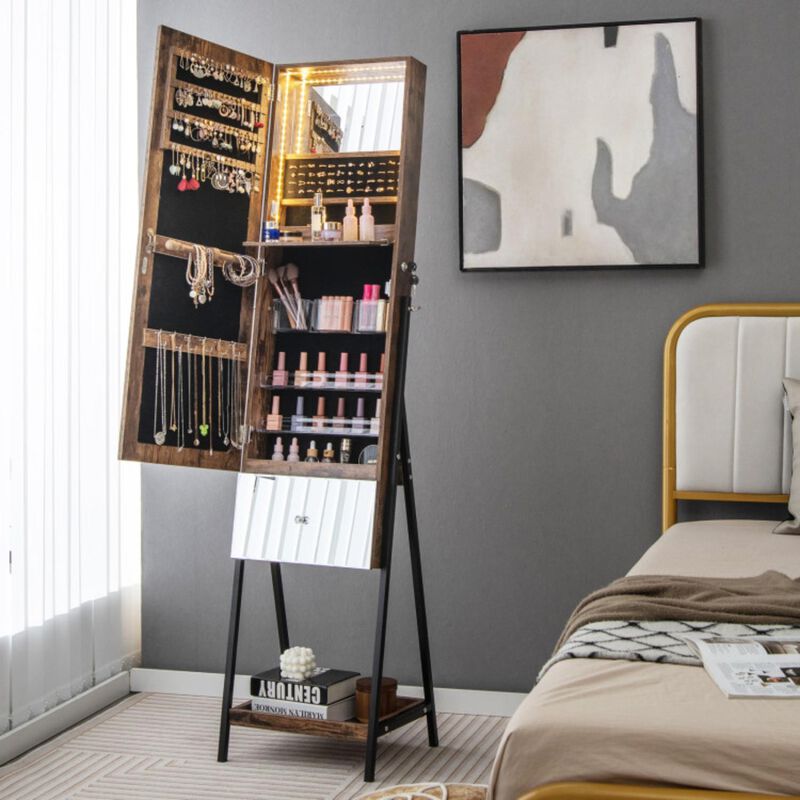 Hivvago Lockable Freestanding Jewelry Organizer with Full-Length Frameless Mirror
