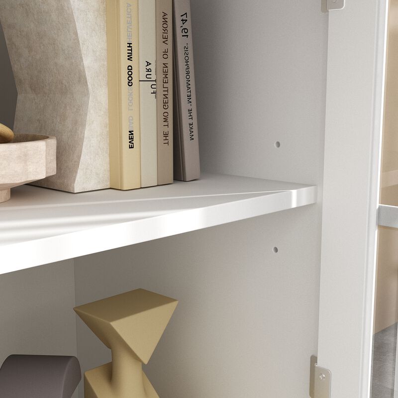 FUFU&GAGA White Buffet Cabinet with Storage & Drawers, MDF & Tempered Glass Construction (55.1" W x 35.4" H x 15.7" D), White