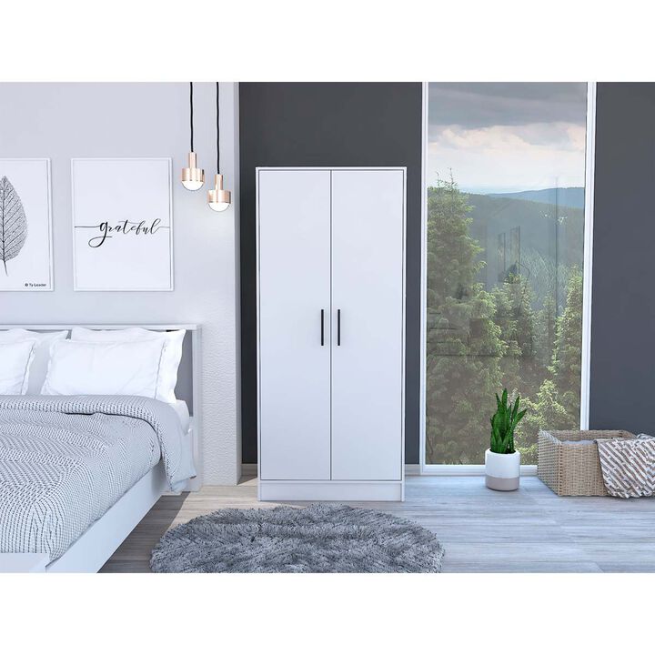 Ambery 180 Armoire, Two Shelves, Double Door, Metal Rod, One Drawer - White