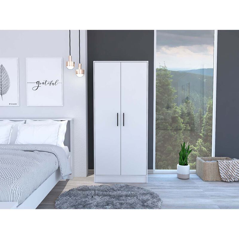 Ambery 180 Armoire, Two Shelves, Double Door, Metal Rod, One Drawer - White