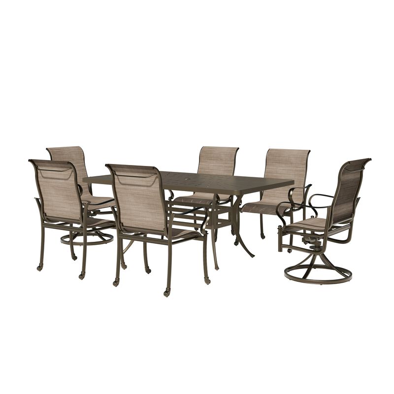 Mondawe 7 Pieces Cast Aluminum Outdoor Patio Dining Set with 2 Swivel Chair & 4 Armchairs & 1 Rectangle Table
