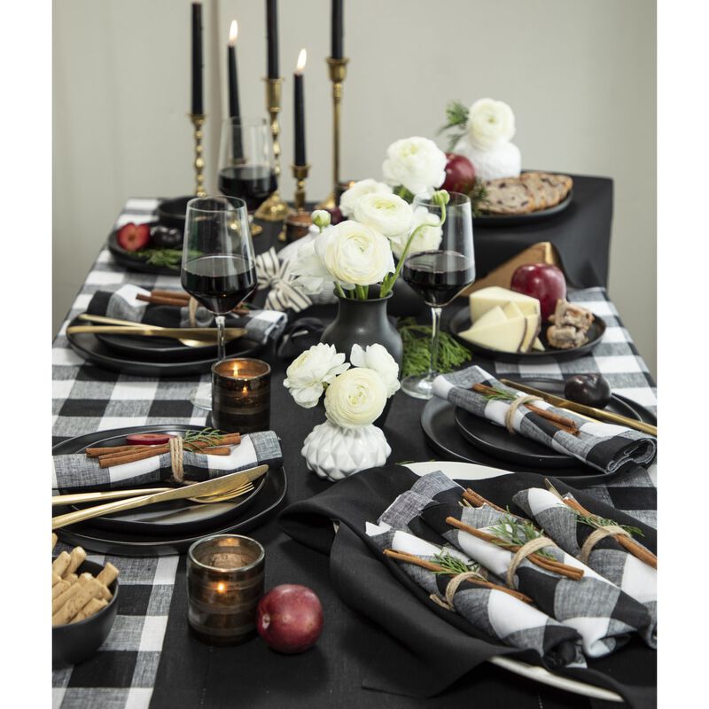 Solino Home 100% Pure Linen Tablecloth | Buffalo Check Dining Table Cloth