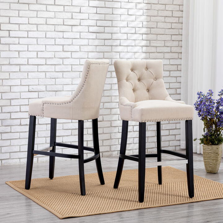 WestinTrends 29" Linen Fabric Tufted Upholstered Bar Stool (Set of 2), Black
