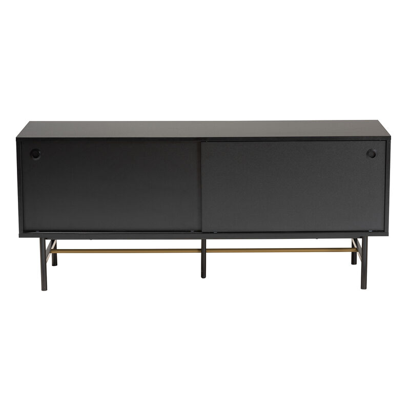Baxton Studio Truett Dark Brown Finished Wood and Two-Tone Black and Gold Metal TV Stand