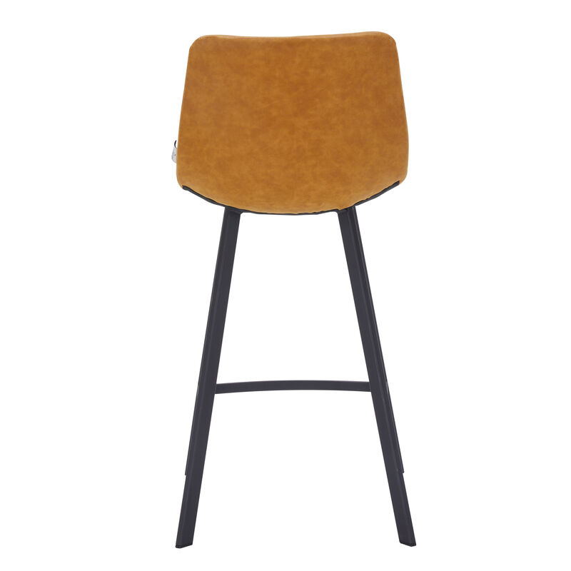 Elland Modern Upholstered Leather Bar Stool With Black Iron Legs & Footrest