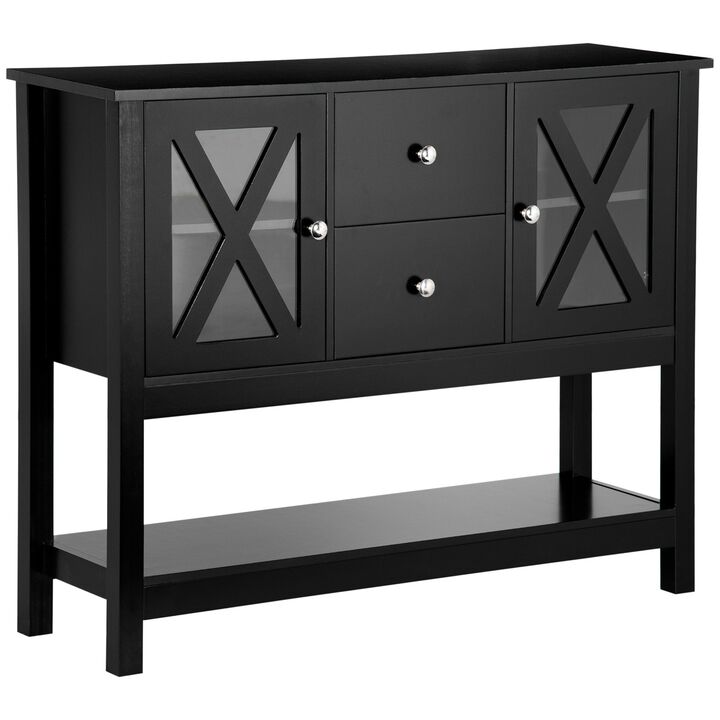 Black Dining Storage: Modern Buffet Cabinet with Glass Door