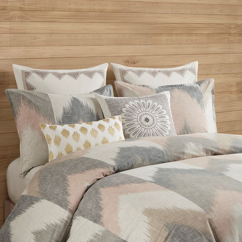 Gracie Mills Heise 3-Piece Modern Ikat Chevron Duvet Cover Set