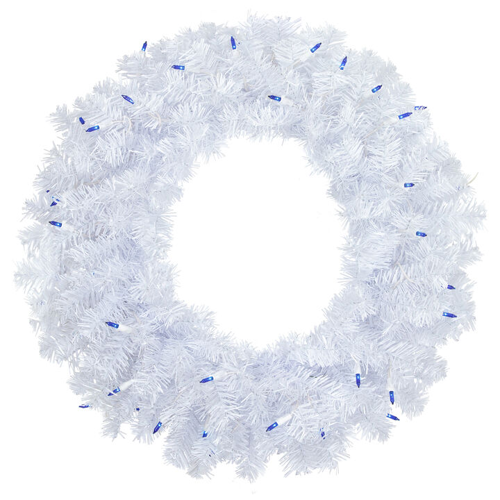 Pre-Lit Woodbury White Pine Artificial Christmas Wreath  24-Inch  Blue Lights
