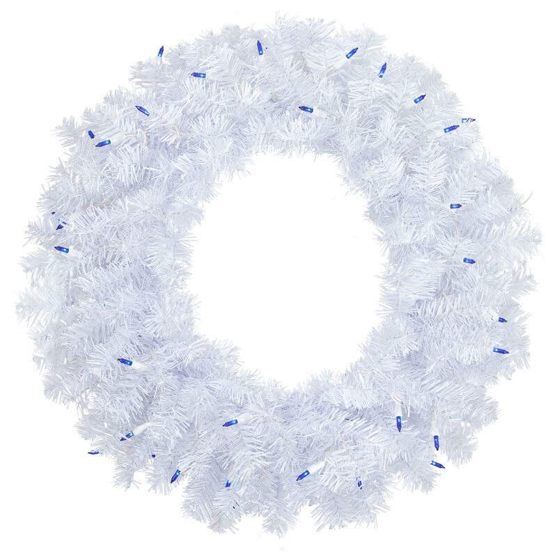Pre-Lit Woodbury White Pine Artificial Christmas Wreath  24-Inch  Blue Lights